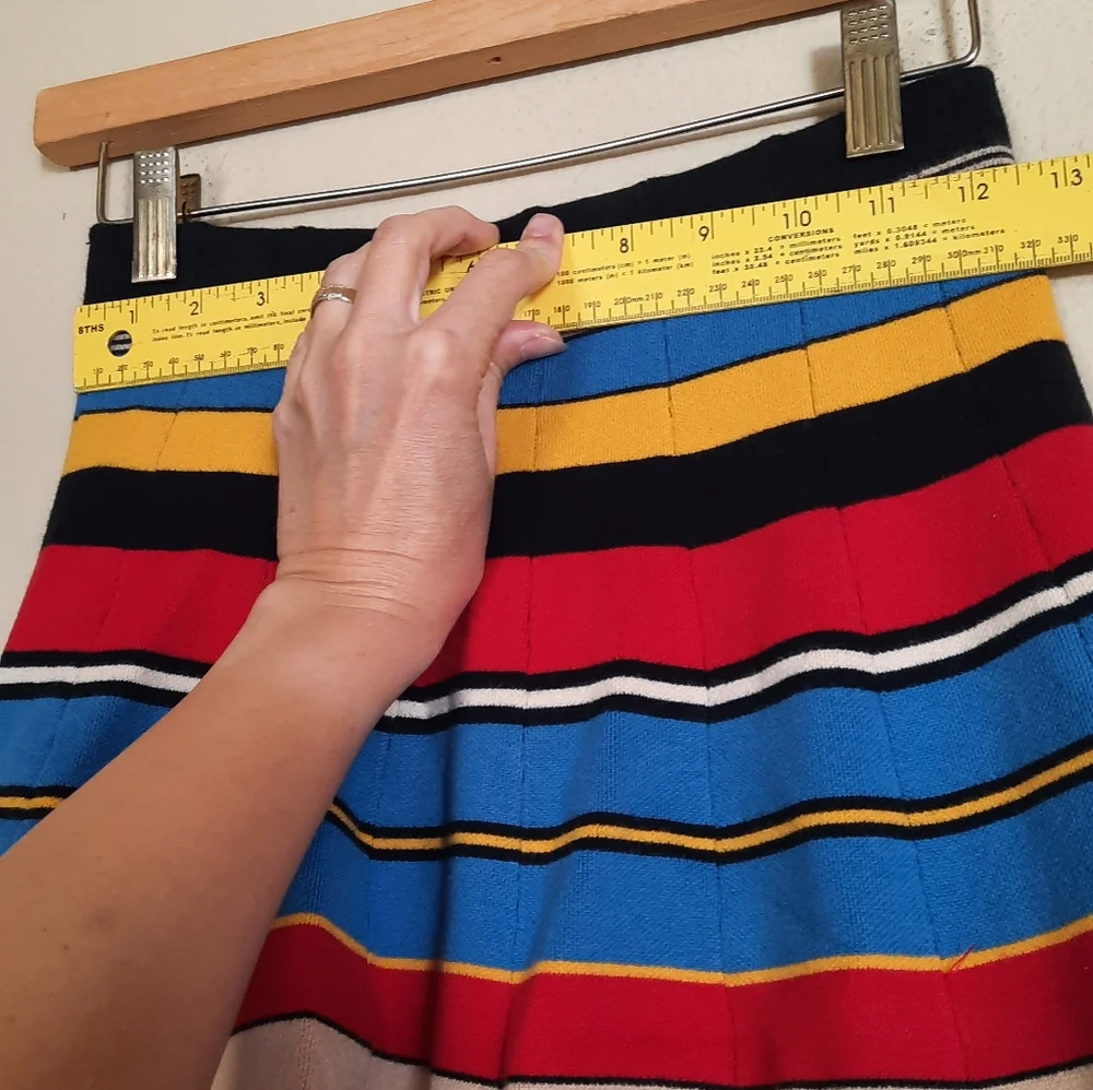 Tracy Reese Colorful Striped A-Line Sweater  Skirt Fluted Twirl Stretchy Mod